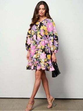 Current Air anthropologie Tiered mini floral balloon sleeve dress XS